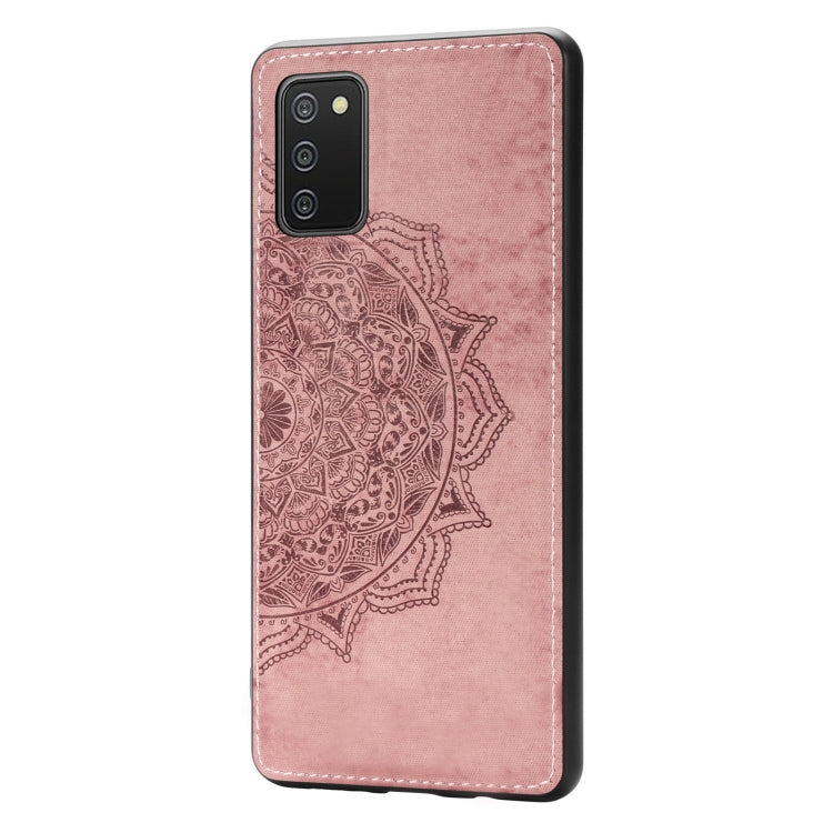 For Samsung Galaxy A52 5G / 4G Mandala Embossed Cloth Cover PC + TPU Mobile Phone Case with Magnetic Function and Hand Strap