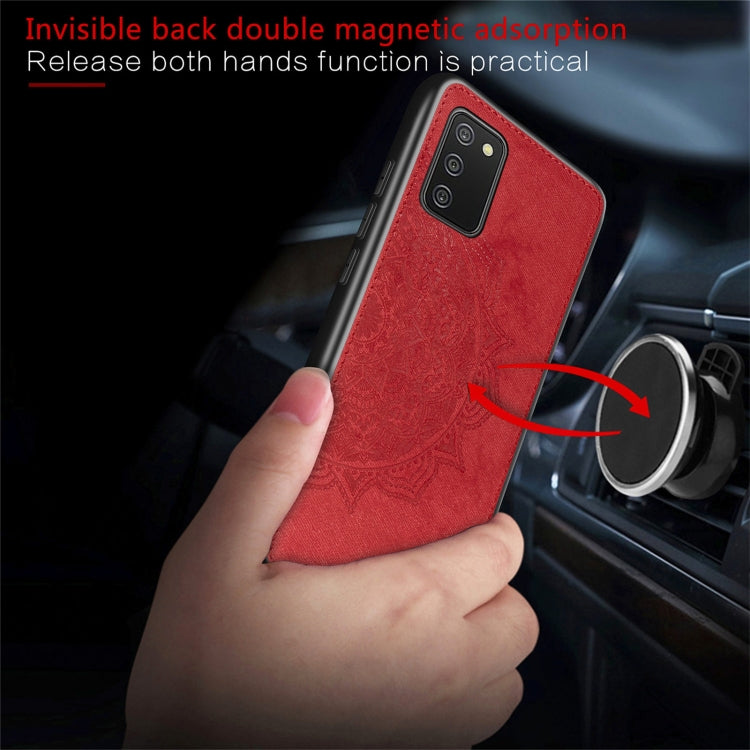 For Samsung Galaxy A52 5G / 4G Mandala Embossed Cloth Cover PC + TPU Mobile Phone Case with Magnetic Function and Hand Strap