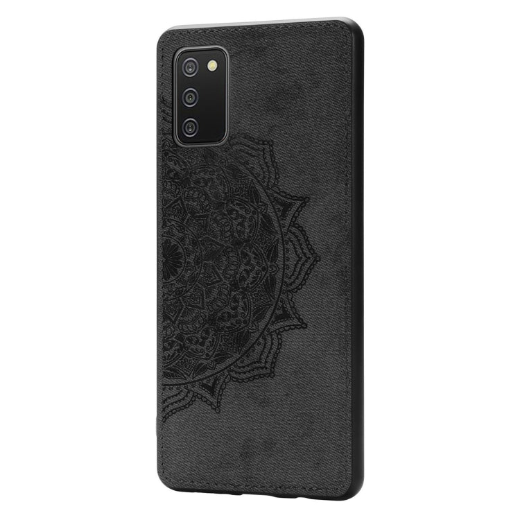 For Samsung Galaxy A72 5G / 4G Mandala Embossed Cloth Cover PC + TPU Mobile Phone Case with Magnetic Function and Hand Strap