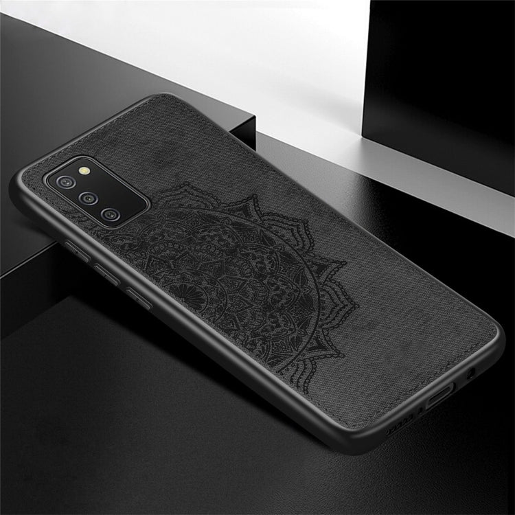 For Samsung Galaxy A72 5G / 4G Mandala Embossed Cloth Cover PC + TPU Mobile Phone Case with Magnetic Function and Hand Strap