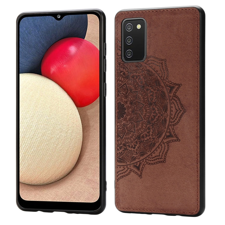 For Samsung Galaxy A72 5G / 4G Mandala Embossed Cloth Cover PC + TPU Mobile Phone Case with Magnetic Function and Hand Strap