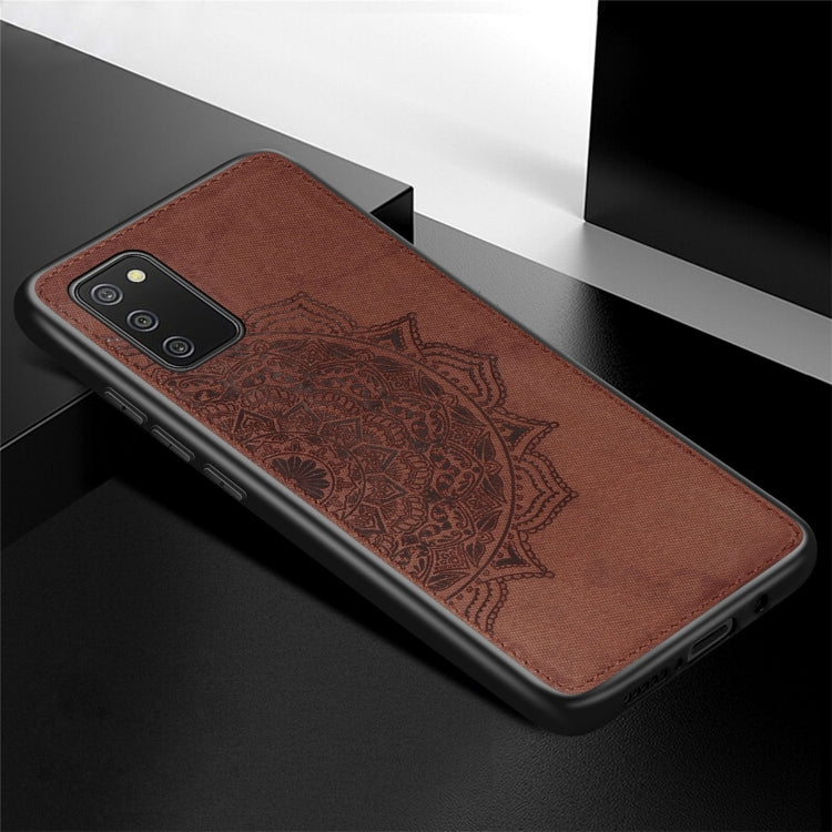 For Samsung Galaxy A72 5G / 4G Mandala Embossed Cloth Cover PC + TPU Mobile Phone Case with Magnetic Function and Hand Strap