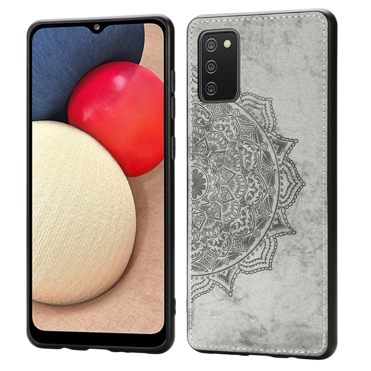 For Samsung Galaxy A72 5G / 4G Mandala Embossed Cloth Cover PC + TPU Mobile Phone Case with Magnetic Function and Hand Strap