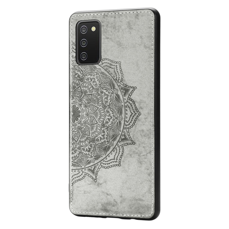 For Samsung Galaxy A72 5G / 4G Mandala Embossed Cloth Cover PC + TPU Mobile Phone Case with Magnetic Function and Hand Strap