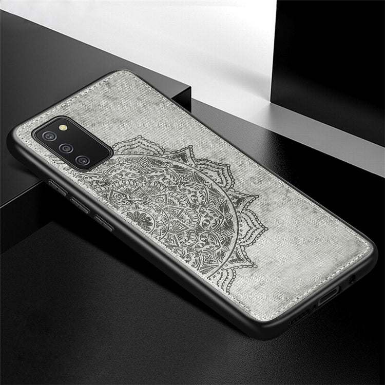 For Samsung Galaxy A72 5G / 4G Mandala Embossed Cloth Cover PC + TPU Mobile Phone Case with Magnetic Function and Hand Strap