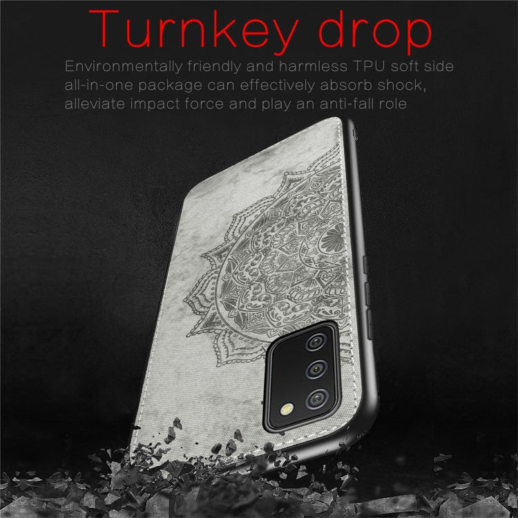 For Samsung Galaxy A72 5G / 4G Mandala Embossed Cloth Cover PC + TPU Mobile Phone Case with Magnetic Function and Hand Strap