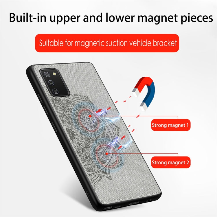 For Samsung Galaxy A72 5G / 4G Mandala Embossed Cloth Cover PC + TPU Mobile Phone Case with Magnetic Function and Hand Strap