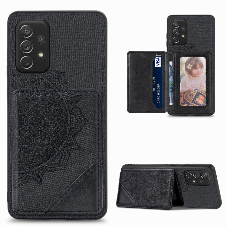 For Samsung Galaxy A52 5G / 4G Mandala Embossed Magnetic Cloth PU+TPU+PC Case with Holder & Card Slots & Wallet & Photo Frame