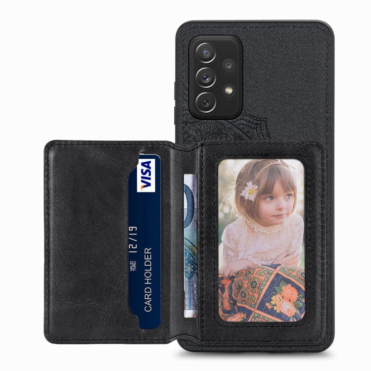 For Samsung Galaxy A52 5G / 4G Mandala Embossed Magnetic Cloth PU+TPU+PC Case with Holder & Card Slots & Wallet & Photo Frame