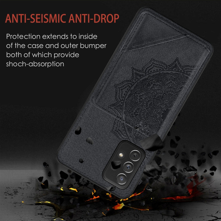 For Samsung Galaxy A52 5G / 4G Mandala Embossed Magnetic Cloth PU+TPU+PC Case with Holder & Card Slots & Wallet & Photo Frame