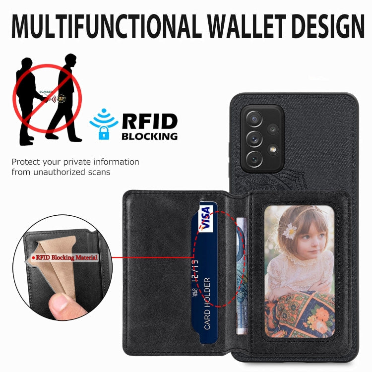 For Samsung Galaxy A52 5G / 4G Mandala Embossed Magnetic Cloth PU+TPU+PC Case with Holder & Card Slots & Wallet & Photo Frame