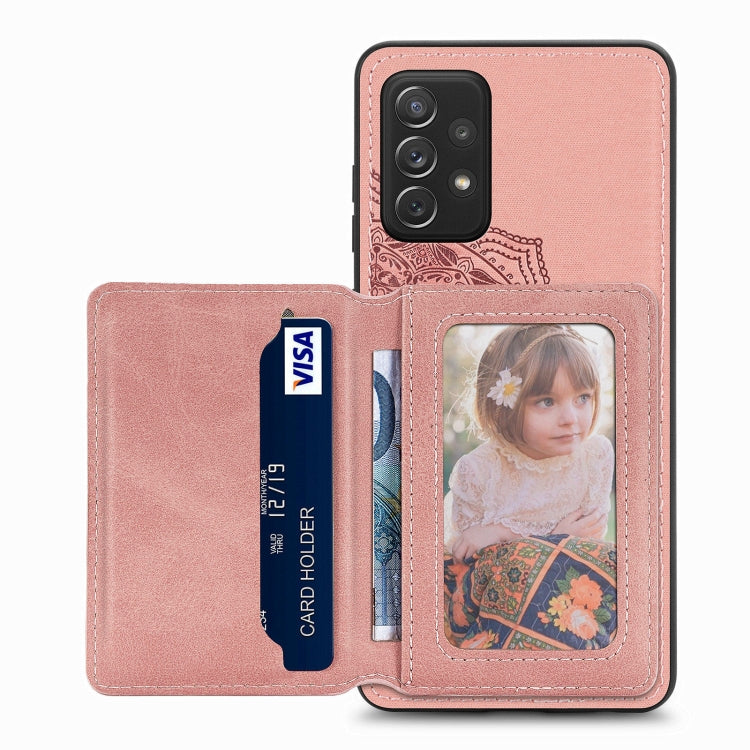 For Samsung Galaxy A52 5G / 4G Mandala Embossed Magnetic Cloth PU+TPU+PC Case with Holder & Card Slots & Wallet & Photo Frame
