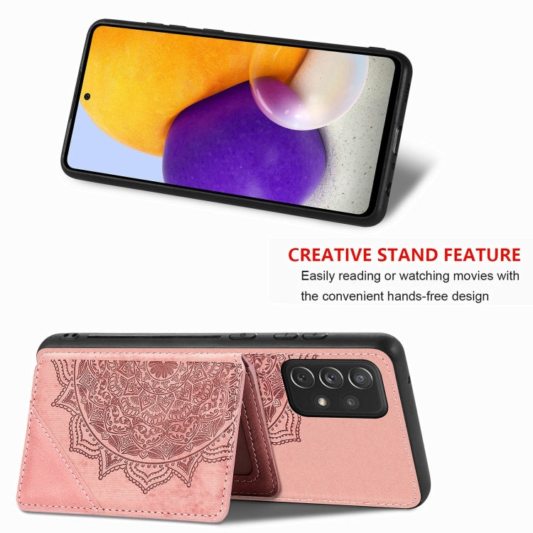 For Samsung Galaxy A52 5G / 4G Mandala Embossed Magnetic Cloth PU+TPU+PC Case with Holder & Card Slots & Wallet & Photo Frame