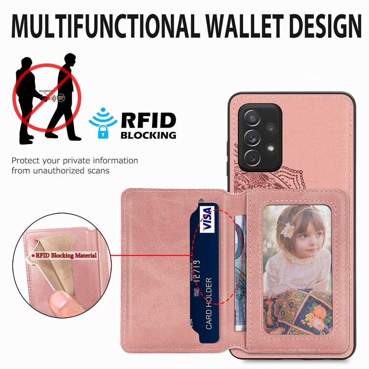 For Samsung Galaxy A52 5G / 4G Mandala Embossed Magnetic Cloth PU+TPU+PC Case with Holder & Card Slots & Wallet & Photo Frame