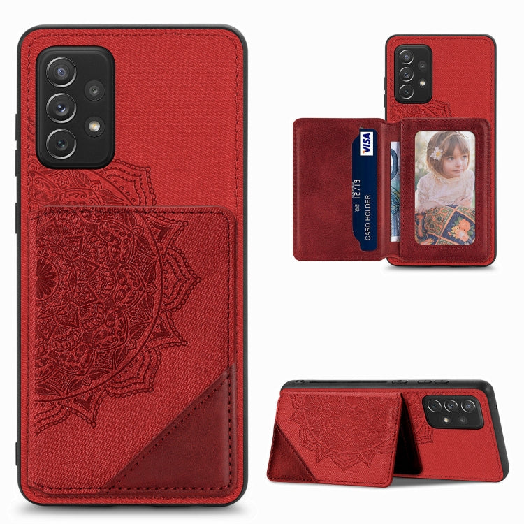 For Samsung Galaxy A52 5G / 4G Mandala Embossed Magnetic Cloth PU+TPU+PC Case with Holder & Card Slots & Wallet & Photo Frame