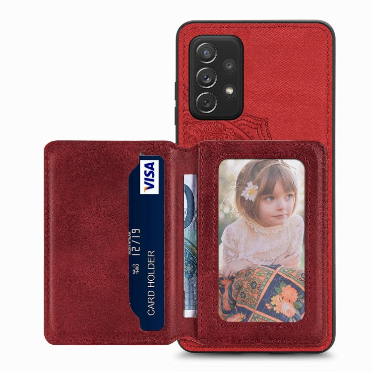 For Samsung Galaxy A52 5G / 4G Mandala Embossed Magnetic Cloth PU+TPU+PC Case with Holder & Card Slots & Wallet & Photo Frame