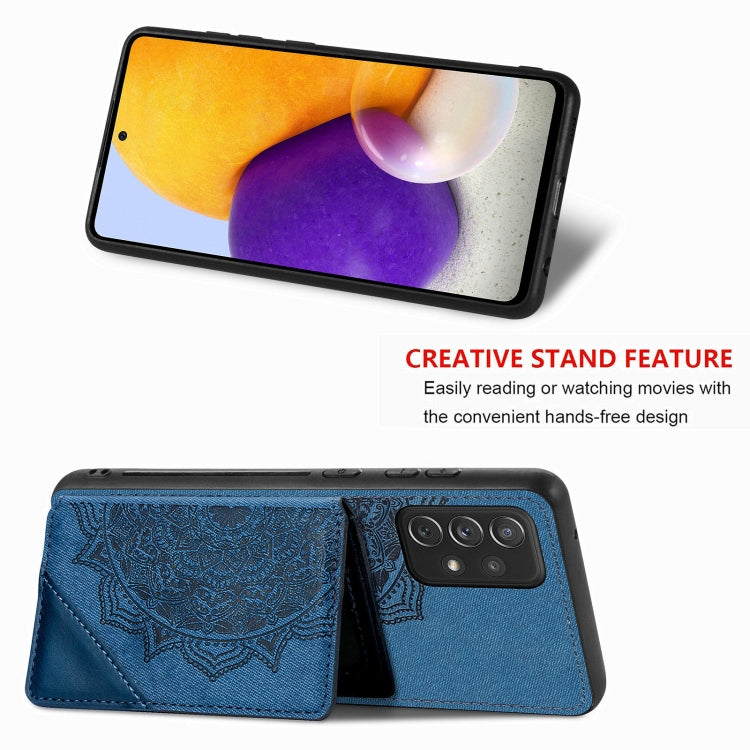 For Samsung Galaxy A52 5G / 4G Mandala Embossed Magnetic Cloth PU+TPU+PC Case with Holder & Card Slots & Wallet & Photo Frame