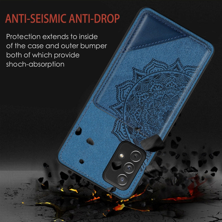 For Samsung Galaxy A52 5G / 4G Mandala Embossed Magnetic Cloth PU+TPU+PC Case with Holder & Card Slots & Wallet & Photo Frame