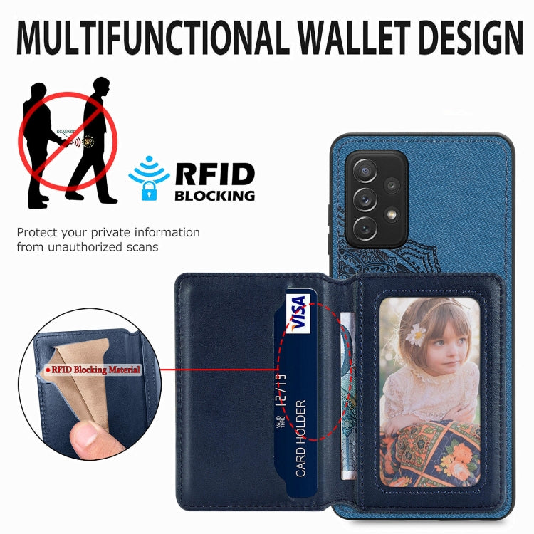 For Samsung Galaxy A52 5G / 4G Mandala Embossed Magnetic Cloth PU+TPU+PC Case with Holder & Card Slots & Wallet & Photo Frame