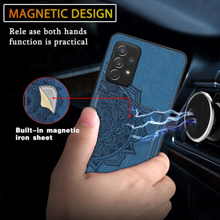 For Samsung Galaxy A52 5G / 4G Mandala Embossed Magnetic Cloth PU+TPU+PC Case with Holder & Card Slots & Wallet & Photo Frame