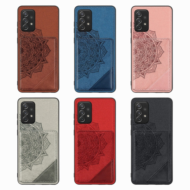 For Samsung Galaxy A52 5G / 4G Mandala Embossed Magnetic Cloth PU+TPU+PC Case with Holder & Card Slots & Wallet & Photo Frame