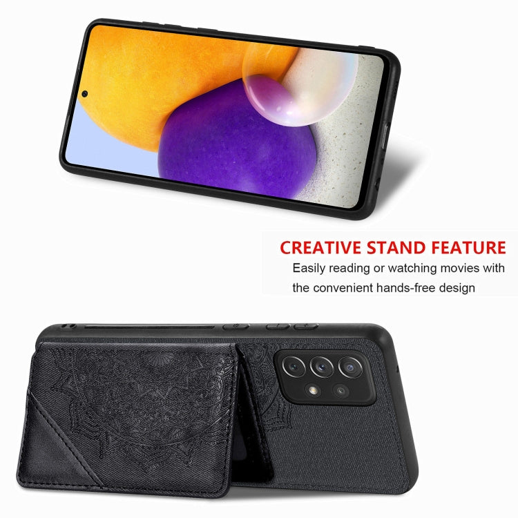 For Samsung Galaxy A72 5G / 4G Mandala Embossed Magnetic Cloth PU+TPU+PC Case with Holder & Card Slots & Wallet & Photo Frame