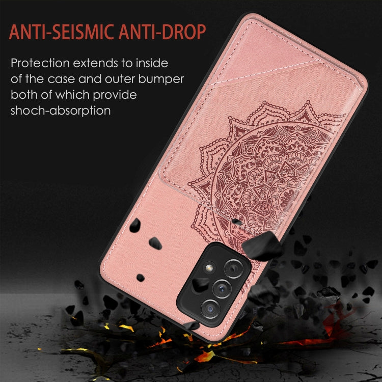 For Samsung Galaxy A72 5G / 4G Mandala Embossed Magnetic Cloth PU+TPU+PC Case with Holder & Card Slots & Wallet & Photo Frame