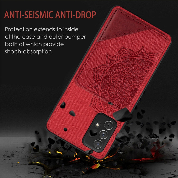 For Samsung Galaxy A72 5G / 4G Mandala Embossed Magnetic Cloth PU+TPU+PC Case with Holder & Card Slots & Wallet & Photo Frame
