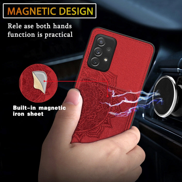 For Samsung Galaxy A72 5G / 4G Mandala Embossed Magnetic Cloth PU+TPU+PC Case with Holder & Card Slots & Wallet & Photo Frame