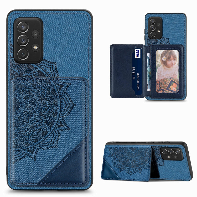 For Samsung Galaxy A72 5G / 4G Mandala Embossed Magnetic Cloth PU+TPU+PC Case with Holder & Card Slots & Wallet & Photo Frame