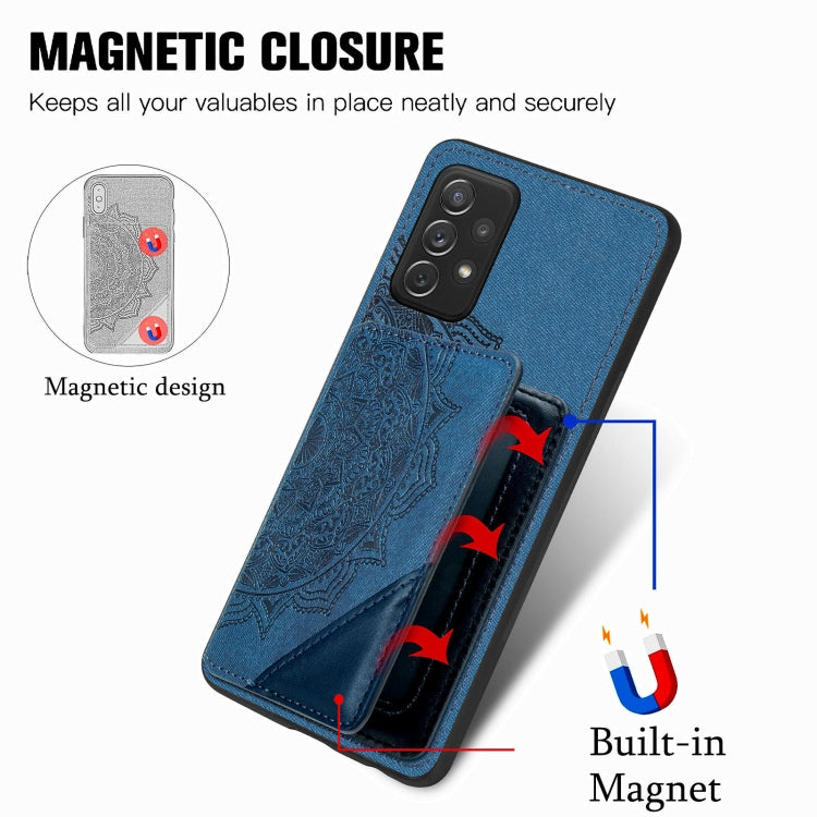 For Samsung Galaxy A72 5G / 4G Mandala Embossed Magnetic Cloth PU+TPU+PC Case with Holder & Card Slots & Wallet & Photo Frame