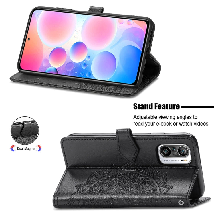 Halfway Mandala Embossing Pattern Horizontal Flip Leather Case with Holder & Card Slots & Wallet & Lanyard For Xiaomi Redmi Note 10 Pro