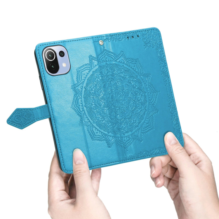 Halfway Mandala Embossing Pattern Horizontal Flip Leather Case with Holder & Card Slots & Wallet & Lanyard For Xiaomi 11 Lite