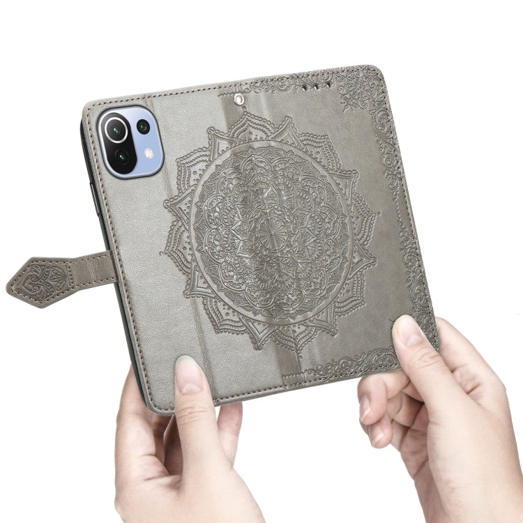 Halfway Mandala Embossing Pattern Horizontal Flip Leather Case with Holder & Card Slots & Wallet & Lanyard For Xiaomi 11 Lite