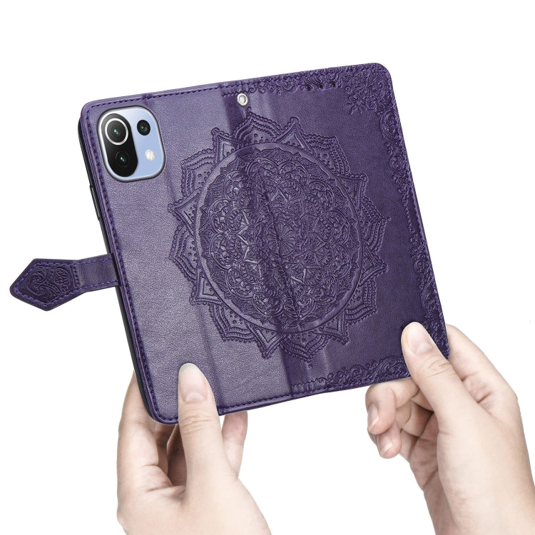 Halfway Mandala Embossing Pattern Horizontal Flip Leather Case with Holder & Card Slots & Wallet & Lanyard For Xiaomi 11 Lite