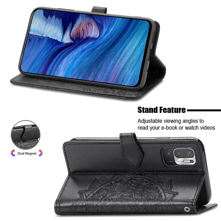Halfway Mandala Embossing Pattern Horizontal Flip Leather Case with Holder & Card Slots & Wallet & Lanyard For Xiaomi Redmi Note 10 5G