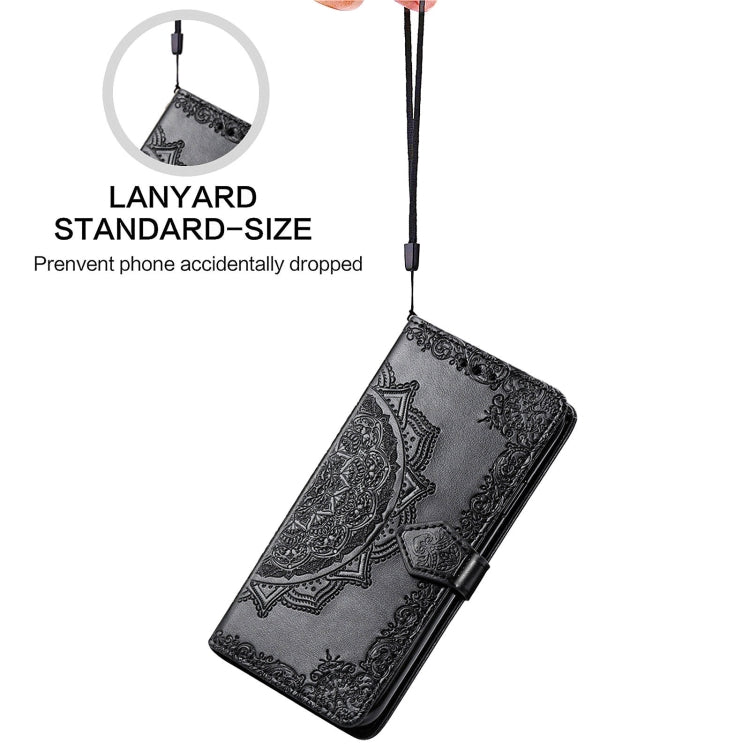 Halfway Mandala Embossing Pattern Horizontal Flip Leather Case with Holder & Card Slots & Wallet & Lanyard For Xiaomi Redmi Note 10 5G