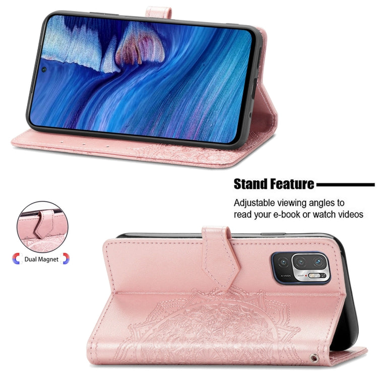 Halfway Mandala Embossing Pattern Horizontal Flip Leather Case with Holder & Card Slots & Wallet & Lanyard For Xiaomi Redmi Note 10 5G