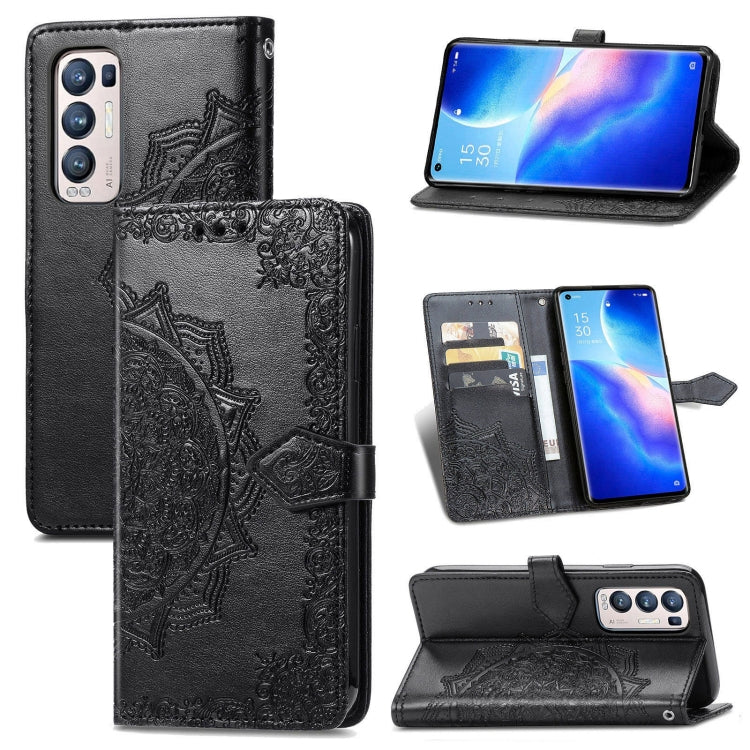 Halfway Mandala Embossing Pattern Horizontal Flip Leather Case with Holder & Card Slots & Wallet & Lanyard For OPPO Reno5 Pro+