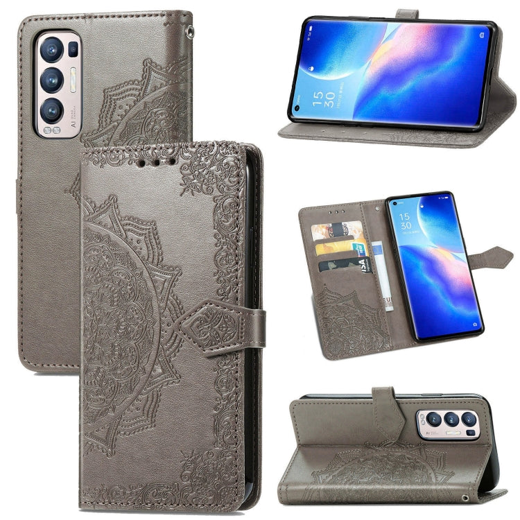 Halfway Mandala Embossing Pattern Horizontal Flip Leather Case with Holder & Card Slots & Wallet & Lanyard For OPPO Reno5 Pro+