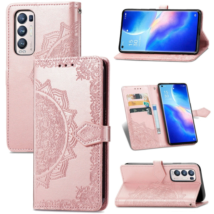 Halfway Mandala Embossing Pattern Horizontal Flip Leather Case with Holder & Card Slots & Wallet & Lanyard For OPPO Reno5 Pro+