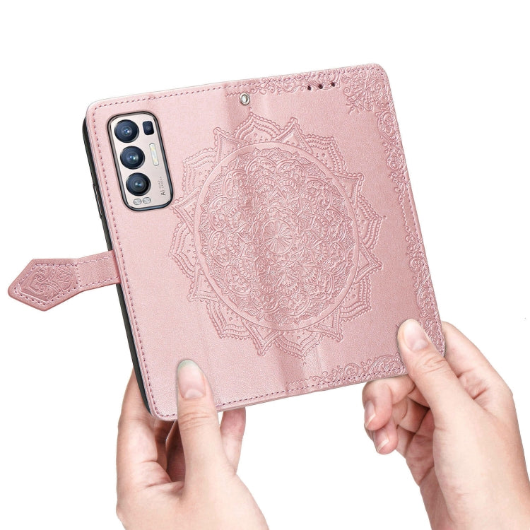 Halfway Mandala Embossing Pattern Horizontal Flip Leather Case with Holder & Card Slots & Wallet & Lanyard For OPPO Reno5 Pro+