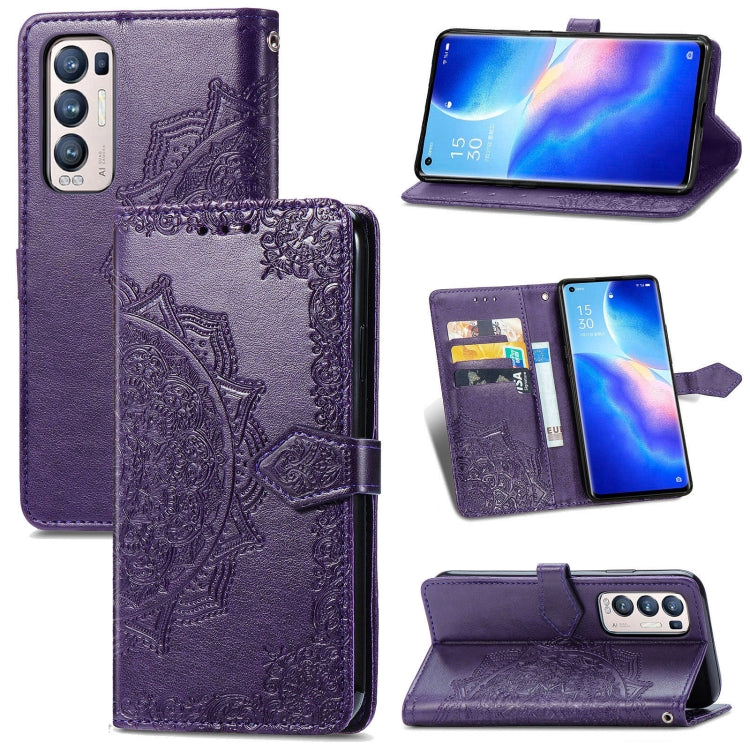 Halfway Mandala Embossing Pattern Horizontal Flip Leather Case with Holder & Card Slots & Wallet & Lanyard For OPPO Reno5 Pro+
