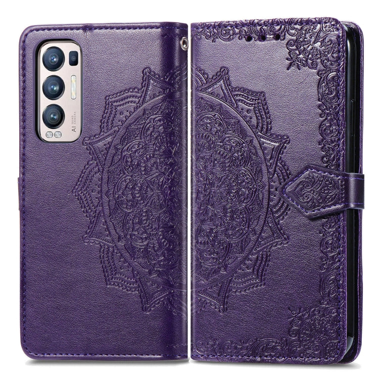 Halfway Mandala Embossing Pattern Horizontal Flip Leather Case with Holder & Card Slots & Wallet & Lanyard For OPPO Reno5 Pro+