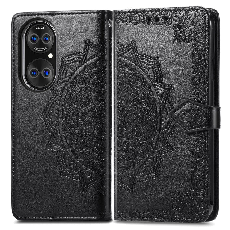 Halfway Mandala Embossing Pattern Horizontal Flip Leather Case with Holder & Card Slots & Wallet & Lanyard For Huawei  P50 Pro