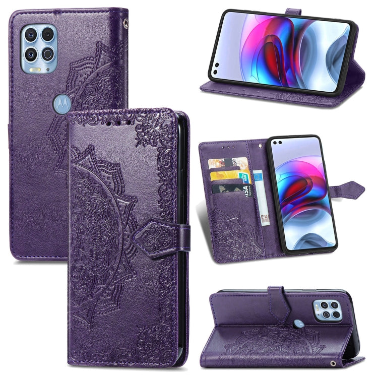 Halfway Mandala Embossing Pattern Horizontal Flip Leather Case with Holder & Card Slots & Wallet & Lanyard For Motorola Edge S