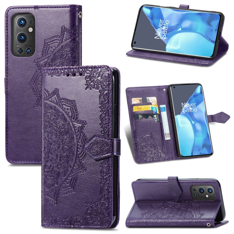 Halfway Mandala Embossing Pattern Horizontal Flip Leather Case with Holder & Card Slots & Wallet & Lanyard For OnePlus 9 Pro