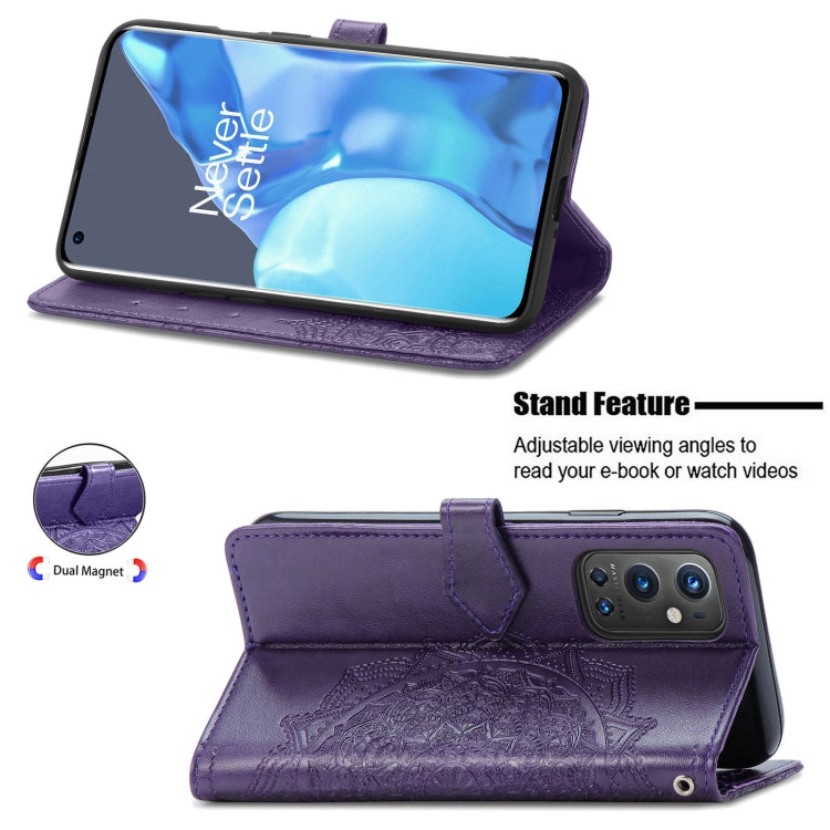 Halfway Mandala Embossing Pattern Horizontal Flip Leather Case with Holder & Card Slots & Wallet & Lanyard For OnePlus 9 Pro