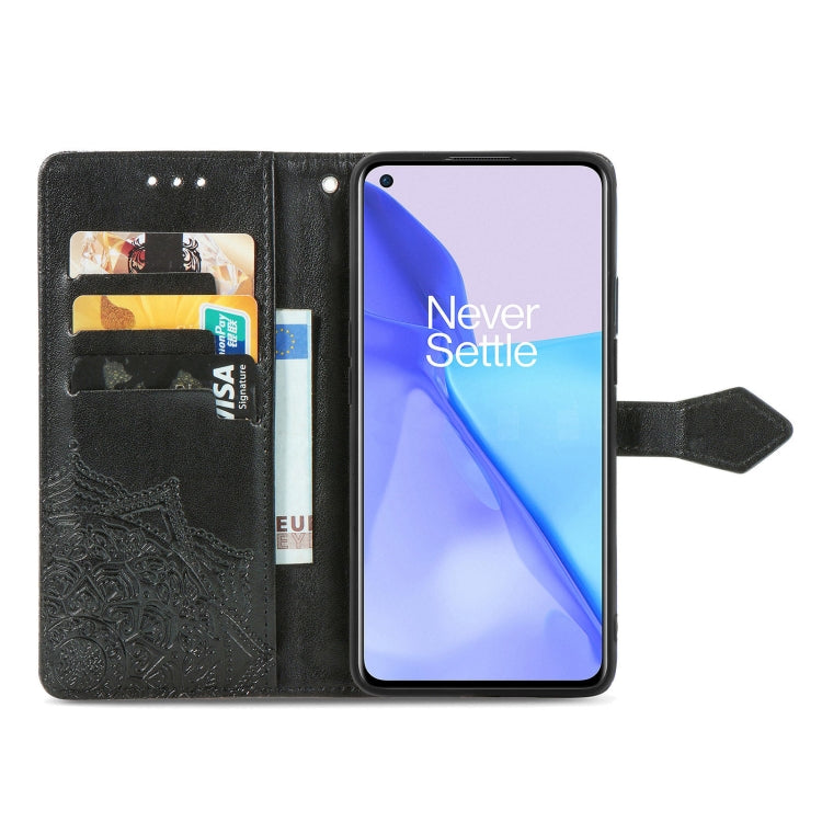 Halfway Mandala Embossing Pattern Horizontal Flip Leather Case with Holder & Card Slots & Wallet & Lanyard For OnePlus 9
