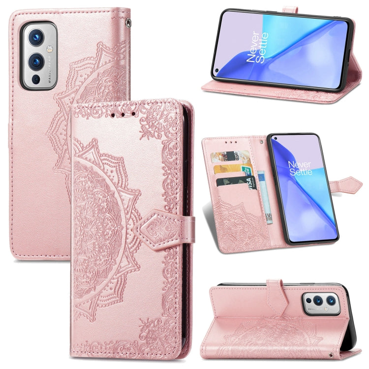 Halfway Mandala Embossing Pattern Horizontal Flip Leather Case with Holder & Card Slots & Wallet & Lanyard For OnePlus 9